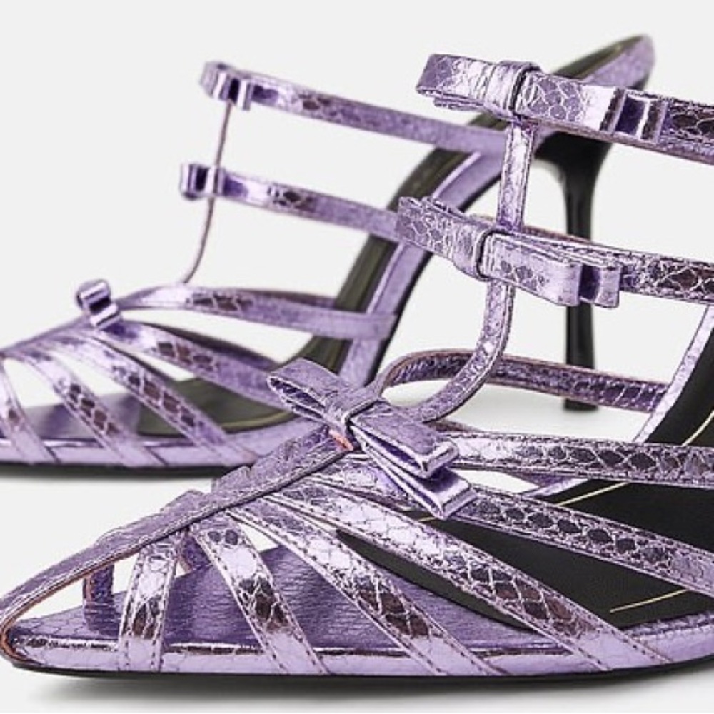 Zara Metallic Lilac Strappy Pointed Heels - Picture 2 of 10